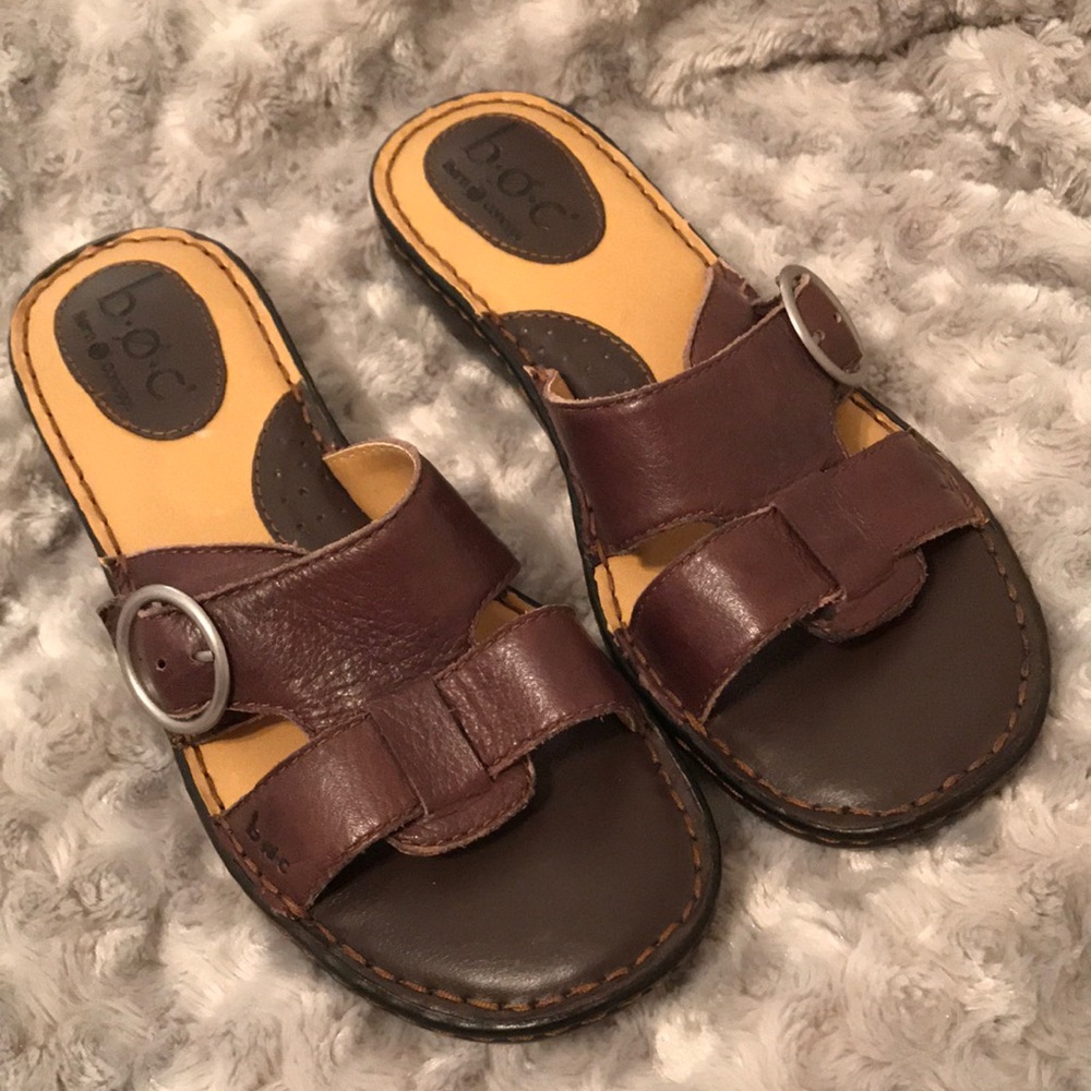 Born Dark Brown Leather Slide Sandals